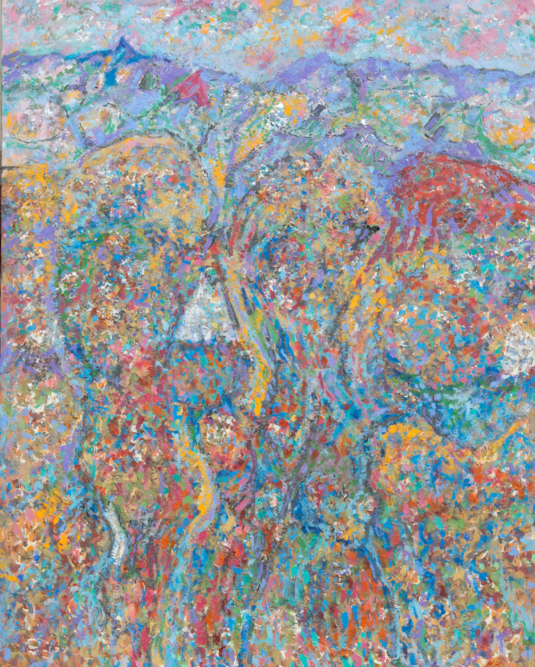 untitled is an original oil on canvas painting measuring 50 � 40 inches, completed in 2002 by American Expressionist Landscape painter Bud Holman.