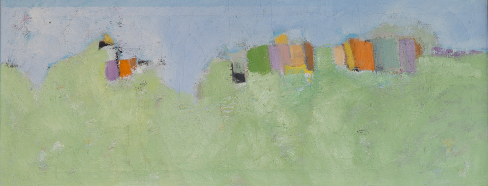 untitled is an original oil on canvas painting measuring 13.25 � 34.5 inches, completed in 1970 by American Expressionist Landscape painter Bud Holman.