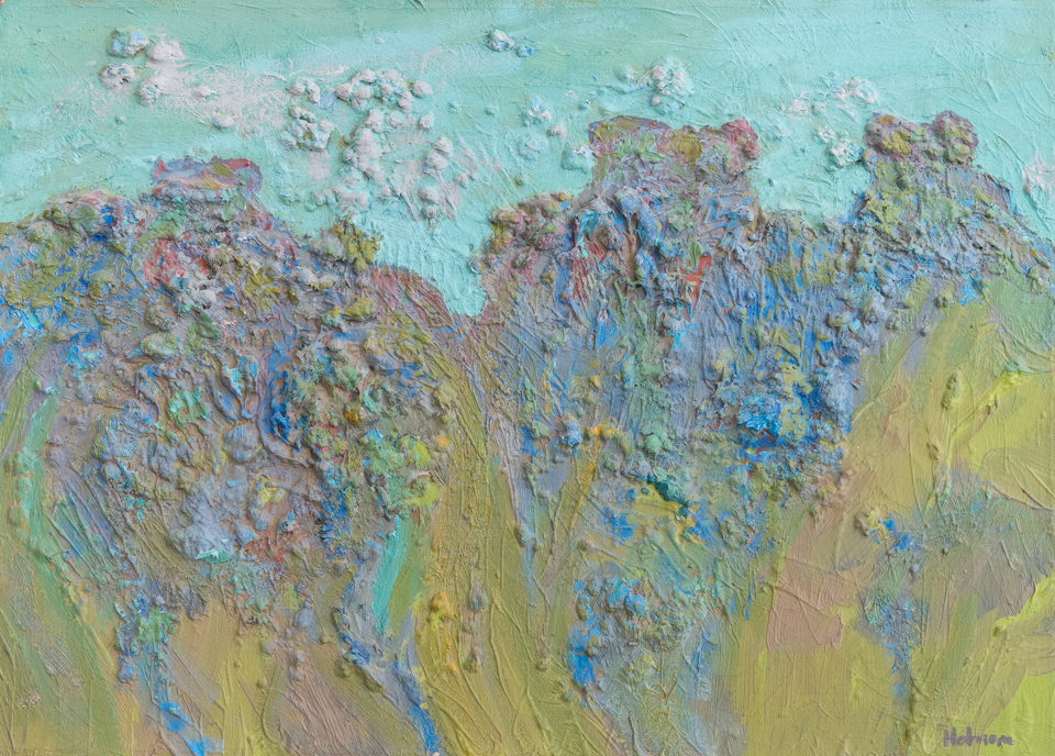 unnamed is an original oil on canvas painting measuring 13 � 18 inches, completed in 1980 by American Expressionist Landscape painter Bud Holman.