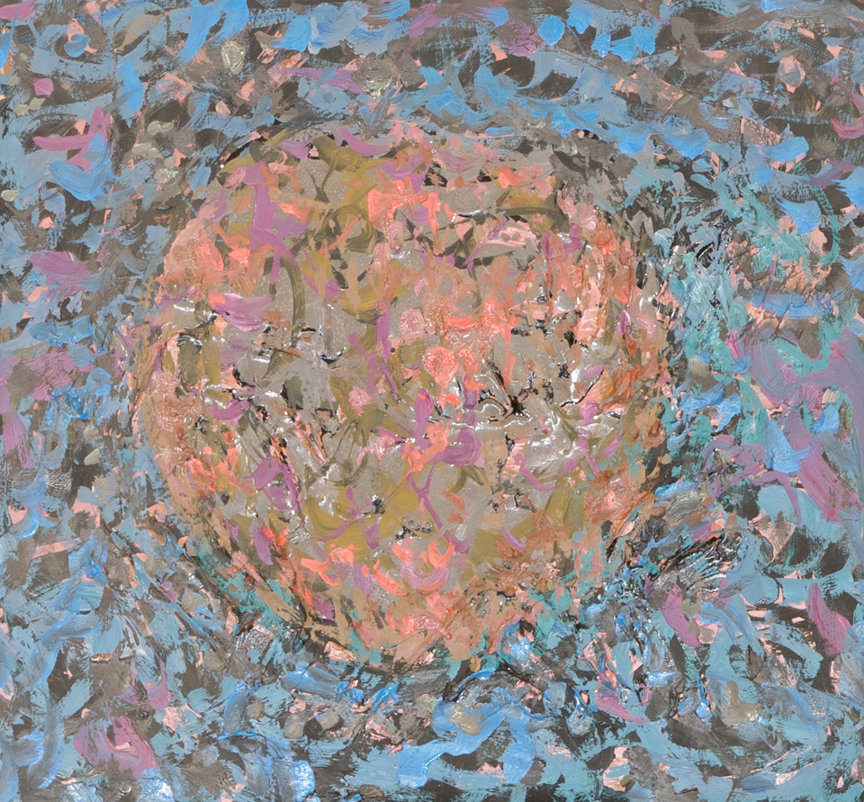Mud Pie #99 is an original oil on styrofoam painting measuring 13 � 14 inches, completed in 1983 by American Expressionist Landscape painter Bud Holman.