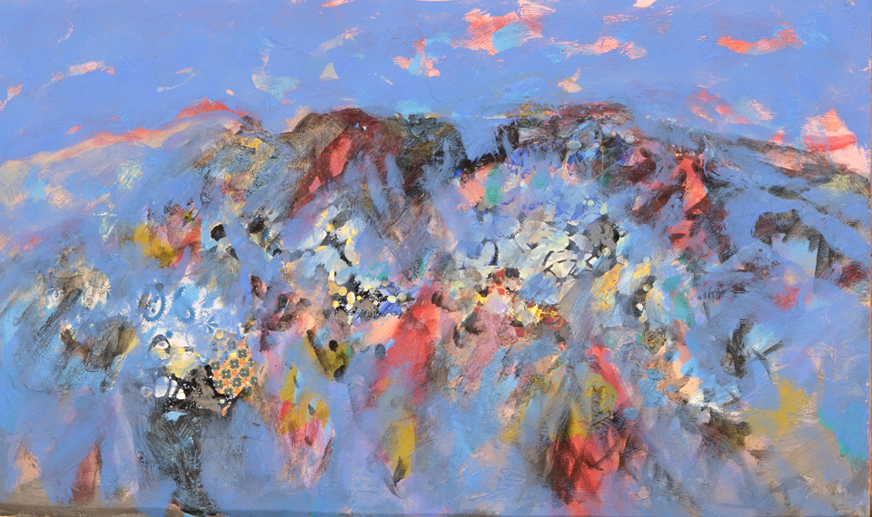 Tuareg Landscape 3 is an original collage with oil painting collage measuring 14 � 22 inches, completed in 1974 by American Expressionist Landscape painter Bud Holman.