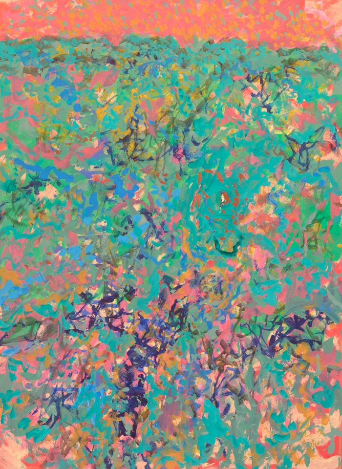 Desert Near San Xavier #13 is an original oil on rag paper painting measuring 30 � 22 inches, completed in 2012 by American Expressionist Landscape painter Bud Holman.