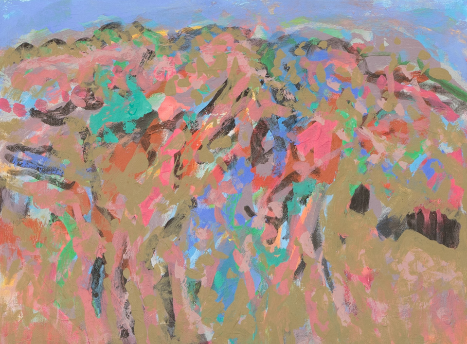 Nogales #203 is an original oil on panel painting measuring 12 � 16 inches, completed in 2009 by American Expressionist Landscape painter Bud Holman.