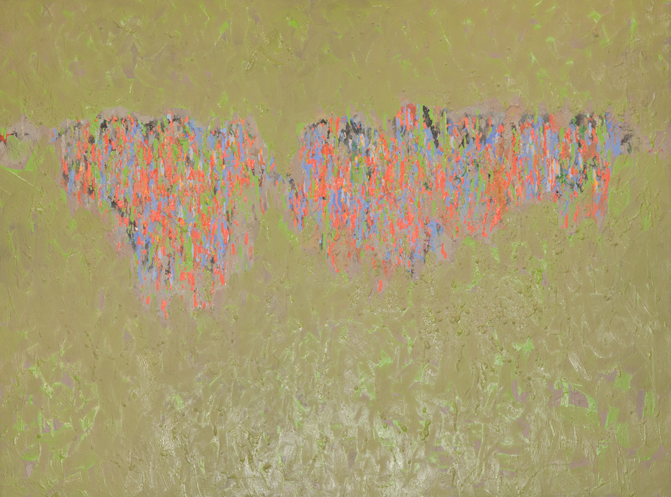 Voyage to Crete #4 is an original oil on canvas painting measuring 30 � 40 inches, completed in 1970 by American Expressionist Landscape painter Bud Holman.