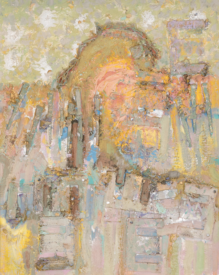 Desert Landscape with Found Objects is an original oil on canvas painting measuring 20 � 16 inches, completed in 1970 by American Expressionist Landscape painter Bud Holman.
