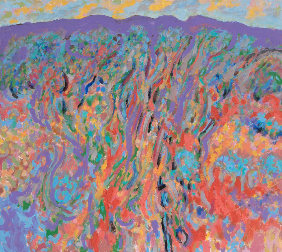Catalina Spring #7 is an original oil on canvas painting measuring 24 � 27 inches, completed in 1986 by American Expressionist Landscape painter Bud Holman.