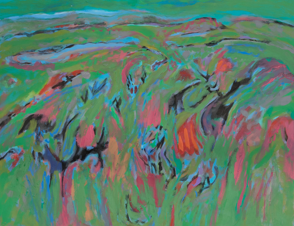 Peggy Hitchcock's Yard #4 is an original oil on canvas painting measuring 22 � 28 inches, completed in 2005 by American Expressionist Landscape painter Bud Holman.