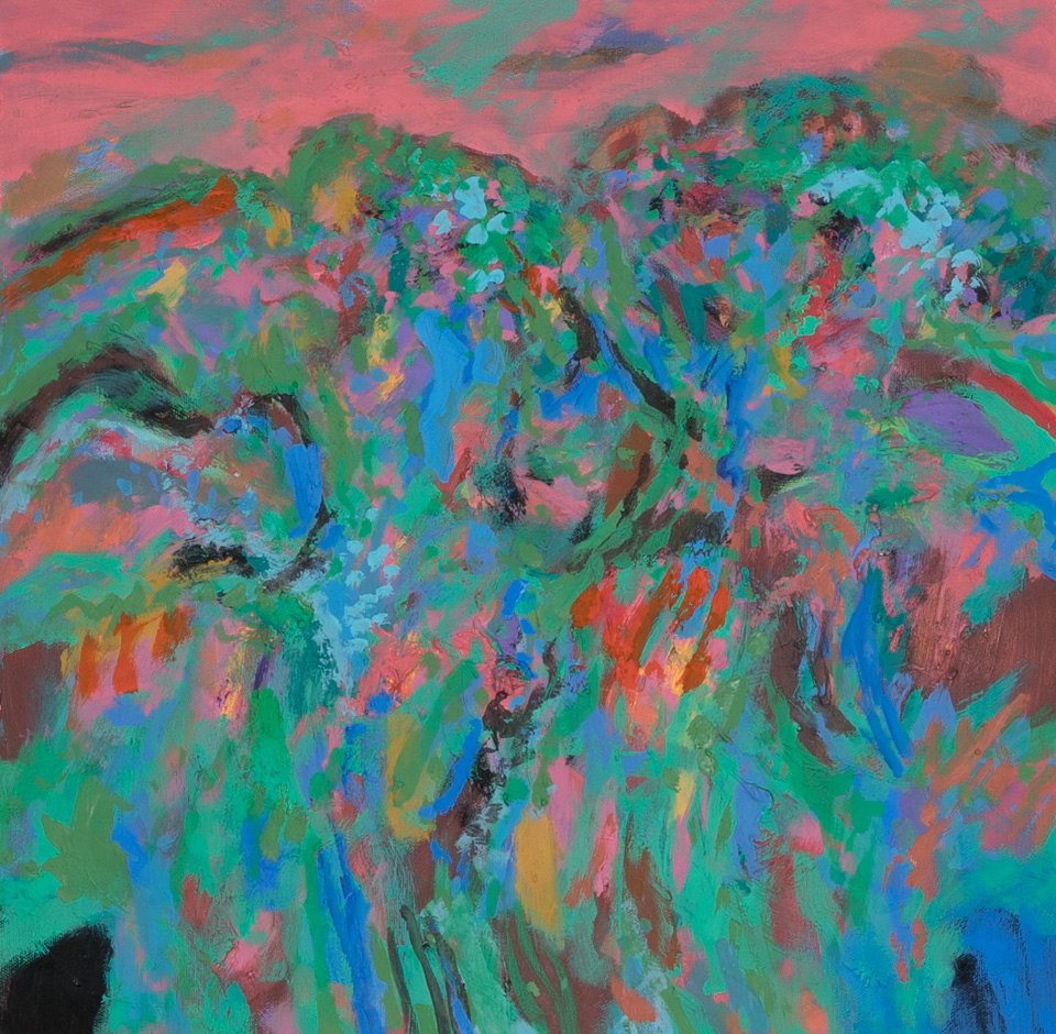 Nogales #238 is an original oil on canvas painting measuring 18 � 18 inches, completed in 2014 by American Expressionist Landscape painter Bud Holman.