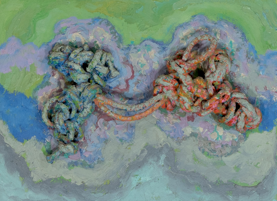Alexander's Dilemma  is an original mixed media painting measuring 12 � 16 inches, completed in 1964 by American Expressionist Landscape painter Bud Holman.