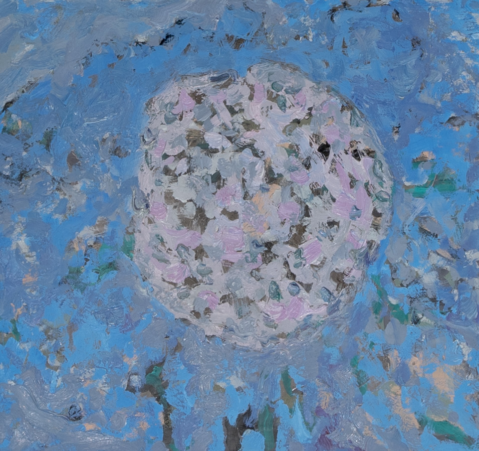 Mud Pie #130 is an original oil on masonite painting measuring 14 � 13 inches, completed in 1980 by American Expressionist Landscape painter Bud Holman.