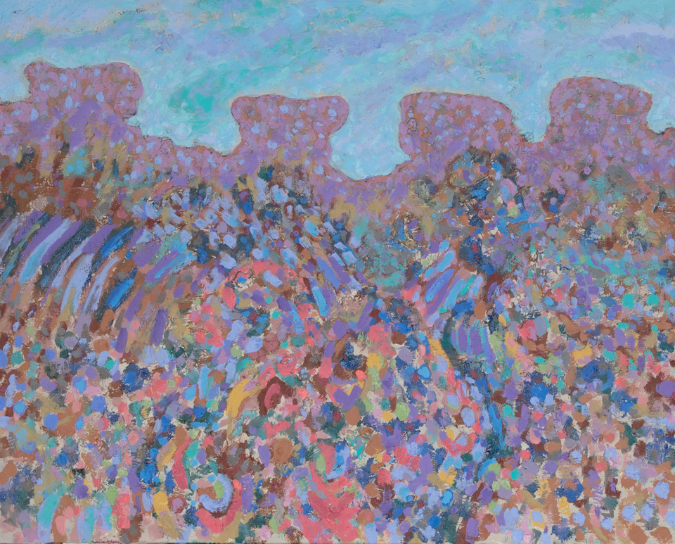 Tesuque #2 is an original assemblage painting measuring 24 � 30 inches, completed in 1978 by American Expressionist Landscape painter Bud Holman.