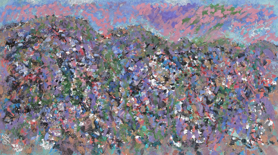 Tucson #12 is an original oil on canvas painting measuring 16 � 28 inches, completed in 1985 by American Expressionist Landscape painter Bud Holman.