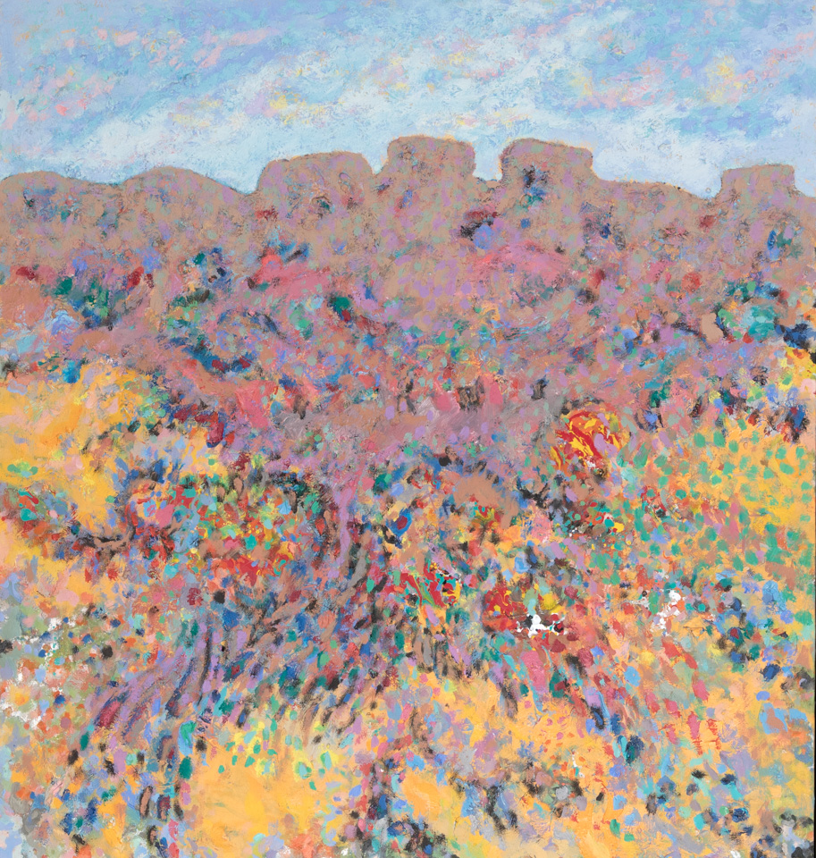 Santa Fe Landscape #2 is an original oil on panel painting measuring 32 � 30 inches, completed in 1980 by American Expressionist Landscape painter Bud Holman.