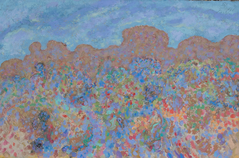 Santa Fe #7 is an original oil on canvas painting measuring 20 � 30 inches, completed in 1978 by American Expressionist Landscape painter Bud Holman.