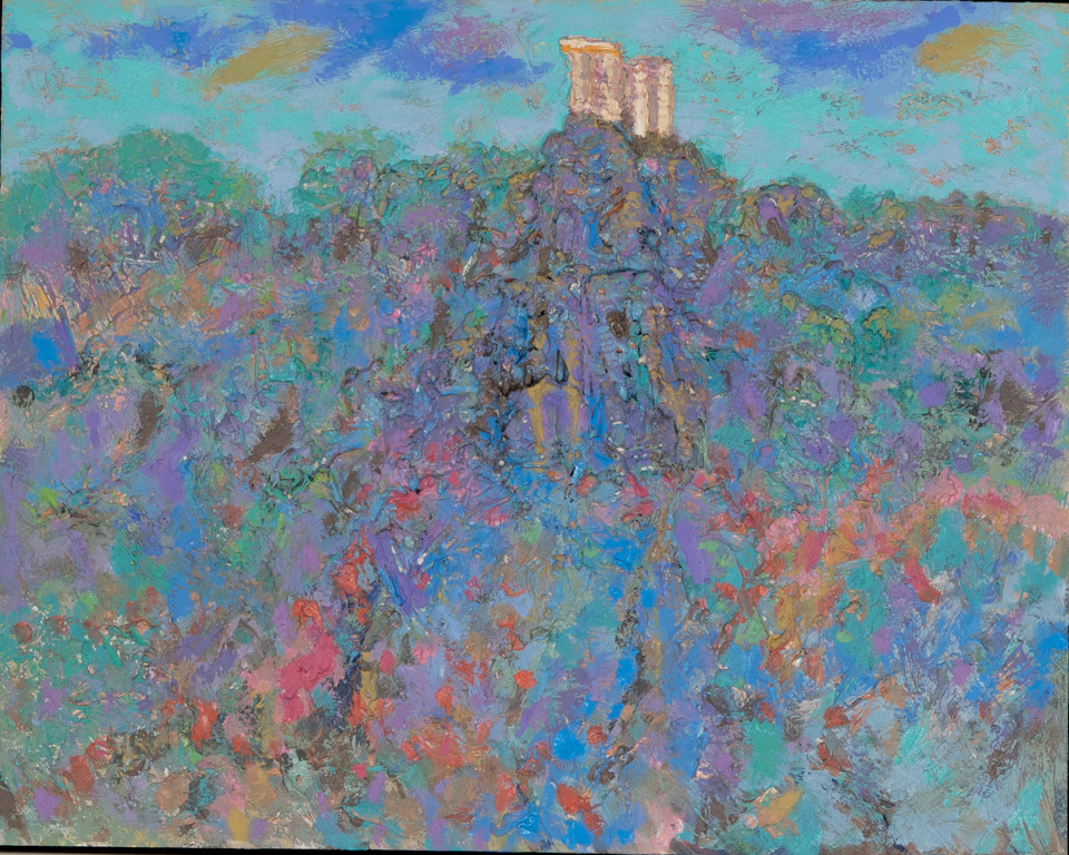 Greek Landscape #5 is an original oil on masonite painting measuring 16 � 20 inches, completed in 1987 by American Expressionist Landscape painter Bud Holman.