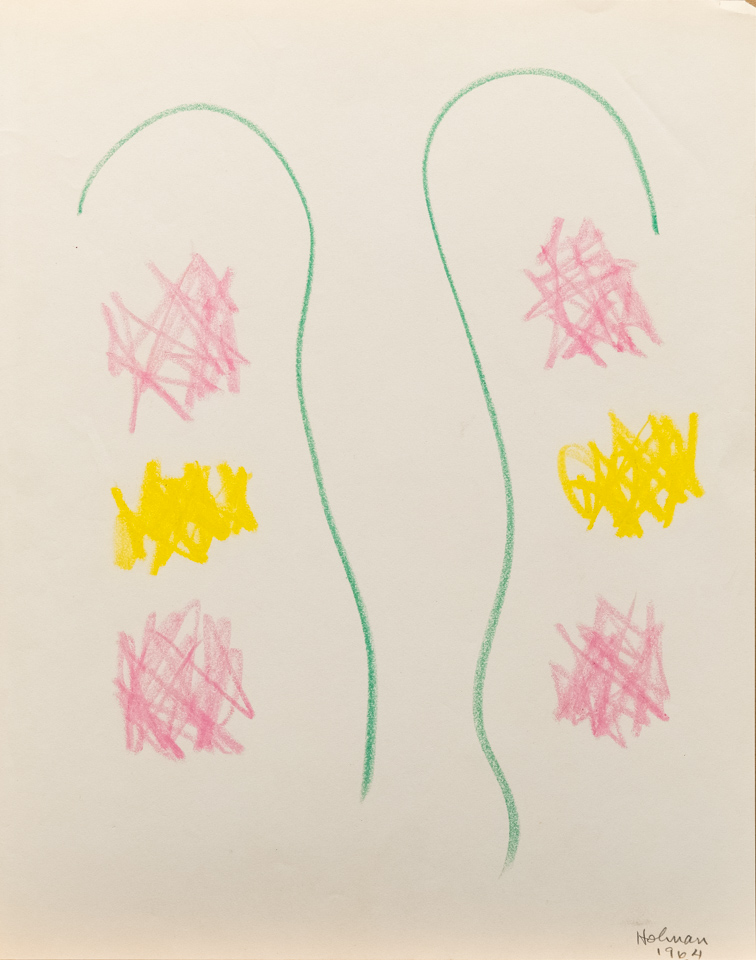 unnamed is an original crayon drawing measuring 13.5 � 10.75 inches, completed in 1964 by American Expressionist Landscape painter Bud Holman.