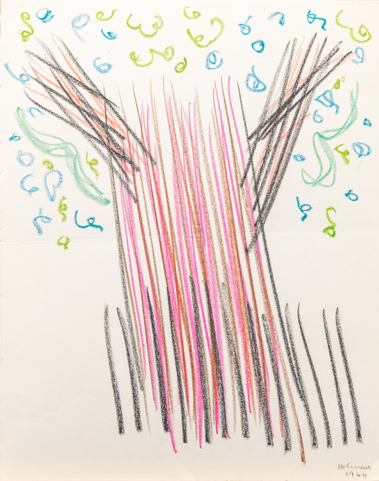 unnamed is an original crayon drawing measuring 13.5 � 10.75 inches, completed in 1964 by American Expressionist Landscape painter Bud Holman.