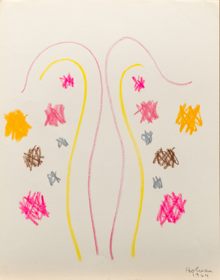unnamed is an original crayon drawing measuring 13.5 � 10.75 inches, completed in 1964 by American Expressionist Landscape painter Bud Holman.