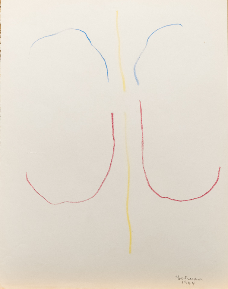 unnamed is an original crayon drawing measuring 13.5 � 10.75 inches, completed in 1964 by American Expressionist Landscape painter Bud Holman.