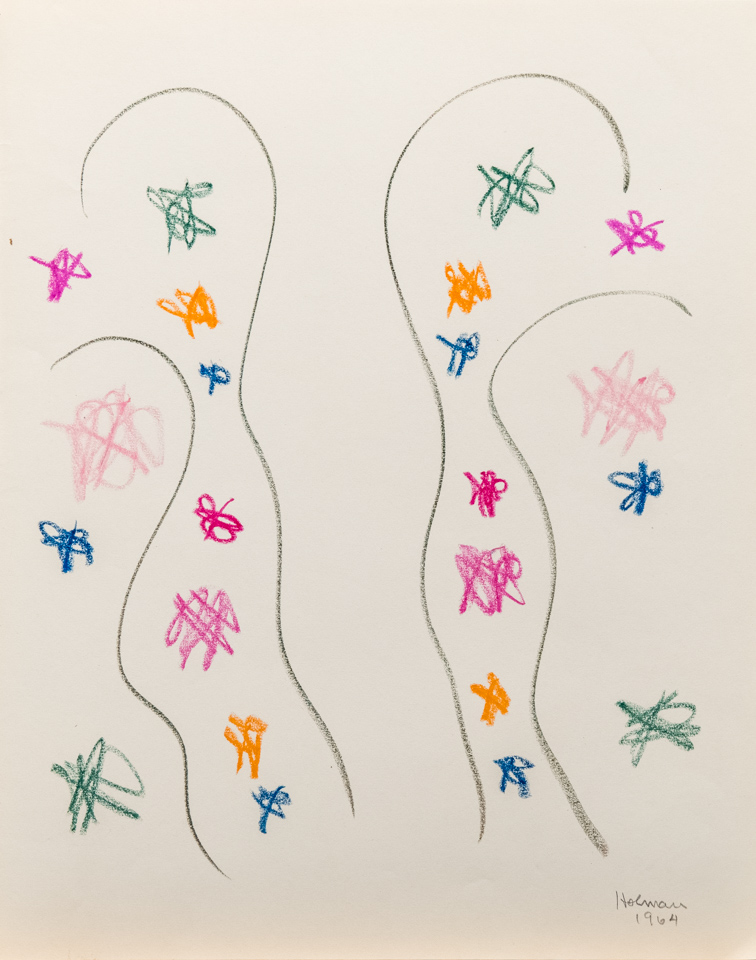 unnamed is an original crayon drawing measuring 13.5 � 10.75 inches, completed in 1964 by American Expressionist Landscape painter Bud Holman.