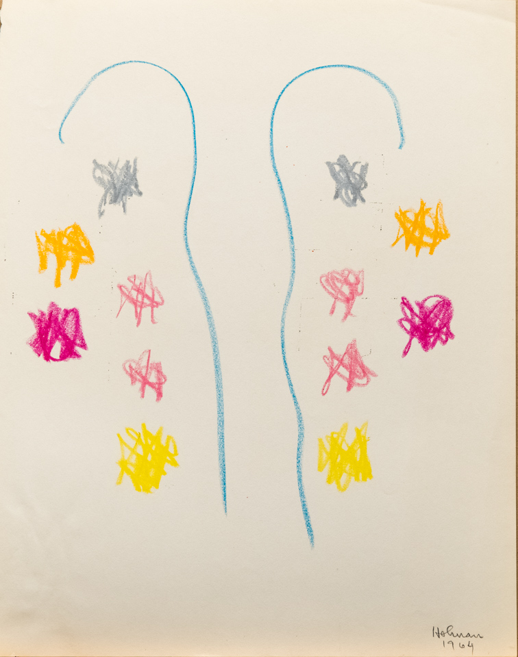 unnamed is an original crayon drawing measuring 13.5 � 10.75 inches, completed in 1964 by American Expressionist Landscape painter Bud Holman.