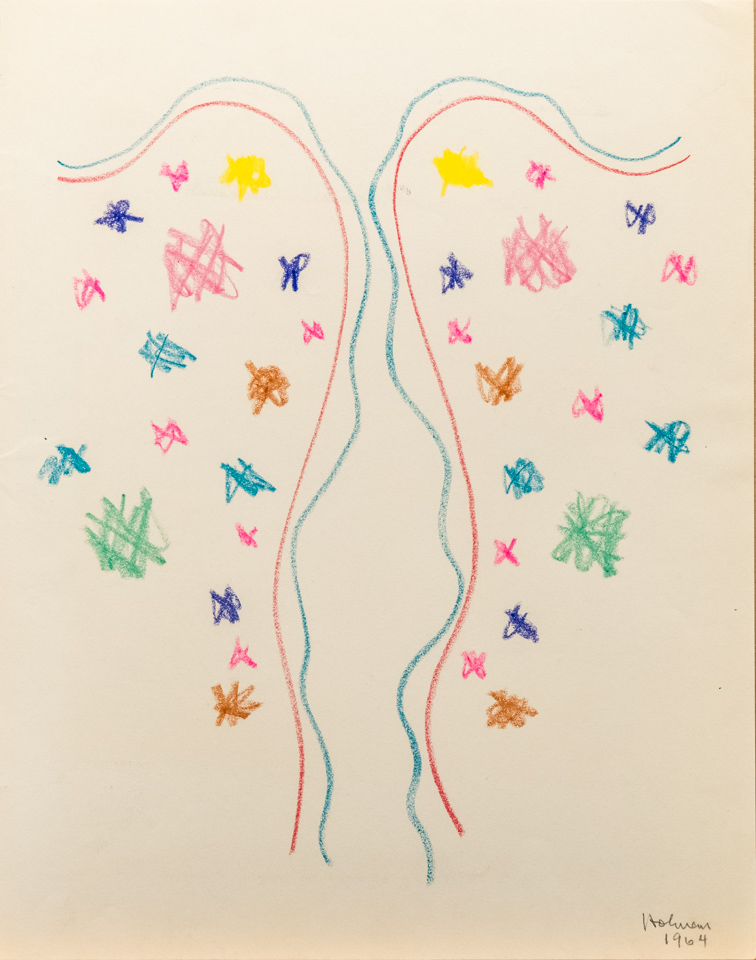 unnamed is an original crayon drawing measuring 13.5 � 10.75 inches, completed in 1964 by American Expressionist Landscape painter Bud Holman.