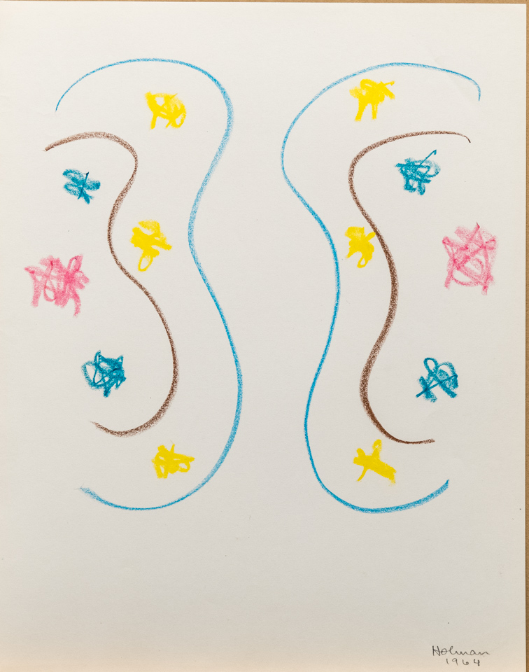 unnamed is an original crayon drawing measuring 13.5 � 10.75 inches, completed in 1964 by American Expressionist Landscape painter Bud Holman.