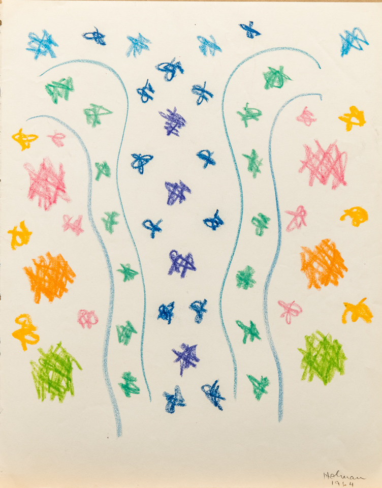 unnamed is an original crayon drawing measuring 13.5 � 10.75 inches, completed in 1964 by American Expressionist Landscape painter Bud Holman.