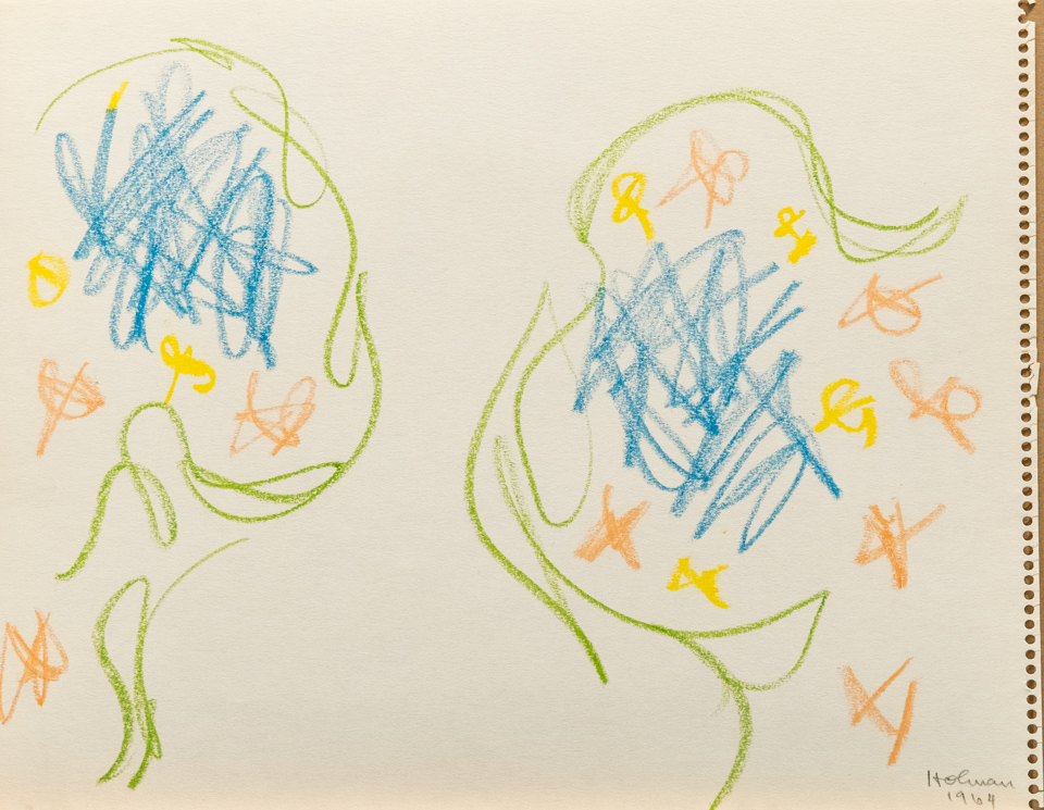 unnamed is an original crayon drawing measuring 11 � 15.5 inches, completed in 1964 by American Expressionist Landscape painter Bud Holman.