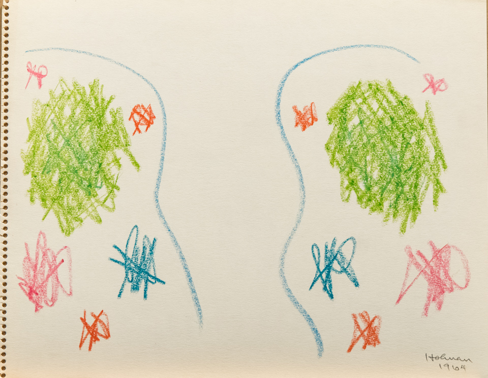 unnamed is an original crayon drawing measuring 11 � 15.5 inches, completed in 1964 by American Expressionist Landscape painter Bud Holman.