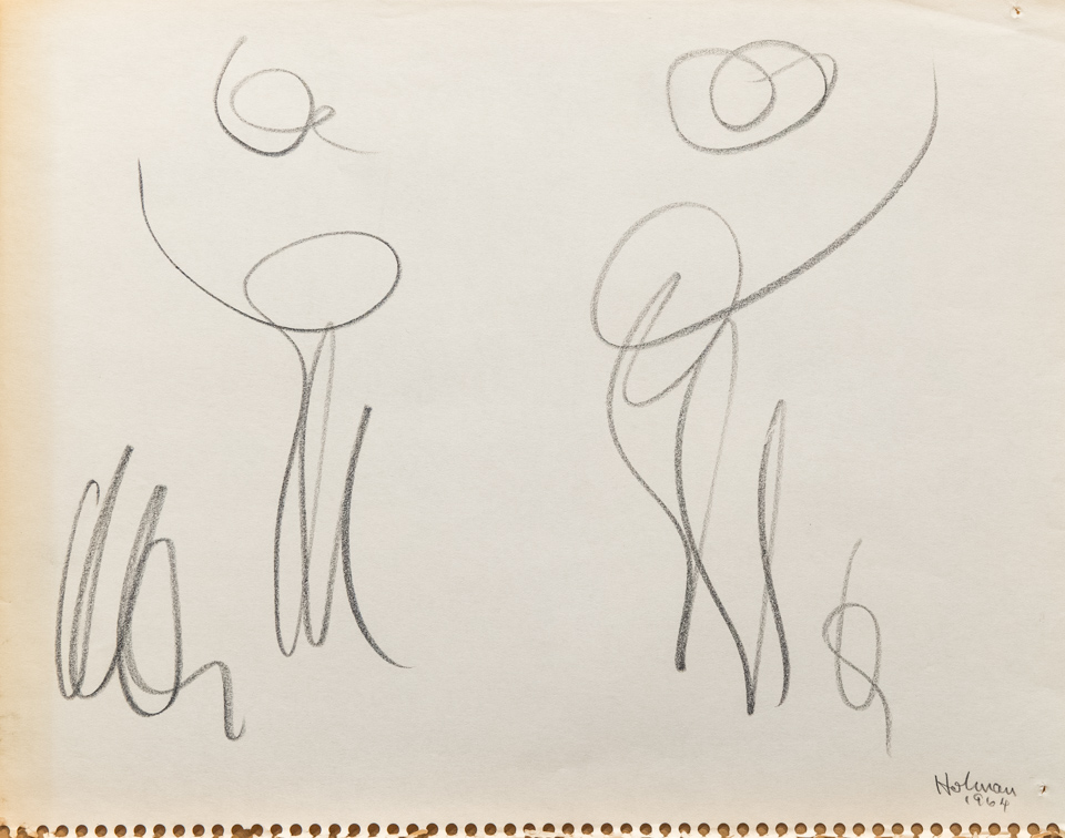 unnamed is an original crayon drawing measuring 11 � 15.5 inches, completed in 1964 by American Expressionist Landscape painter Bud Holman.