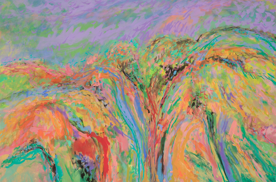 Mariposa Road #5 is an original oil on canvas painting measuring 24 � 36 inches, completed in 2014 by American Expressionist Landscape painter Bud Holman.