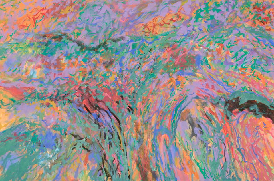Hi Jolly #6 is an original oil on canvas painting measuring 24 � 36 inches, completed in 2007 by American Expressionist Landscape painter Bud Holman.