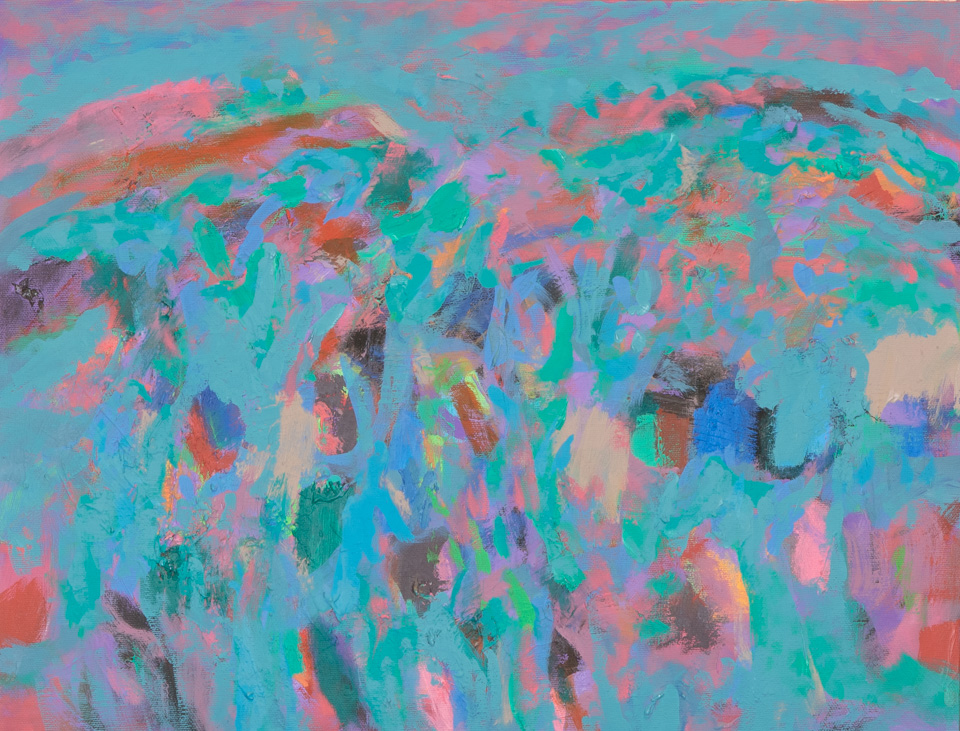 Blue Cowboy Landscape is an original oil on canvas painting measuring 14 � 18 inches, completed in 1998 by American Expressionist Landscape painter Bud Holman.