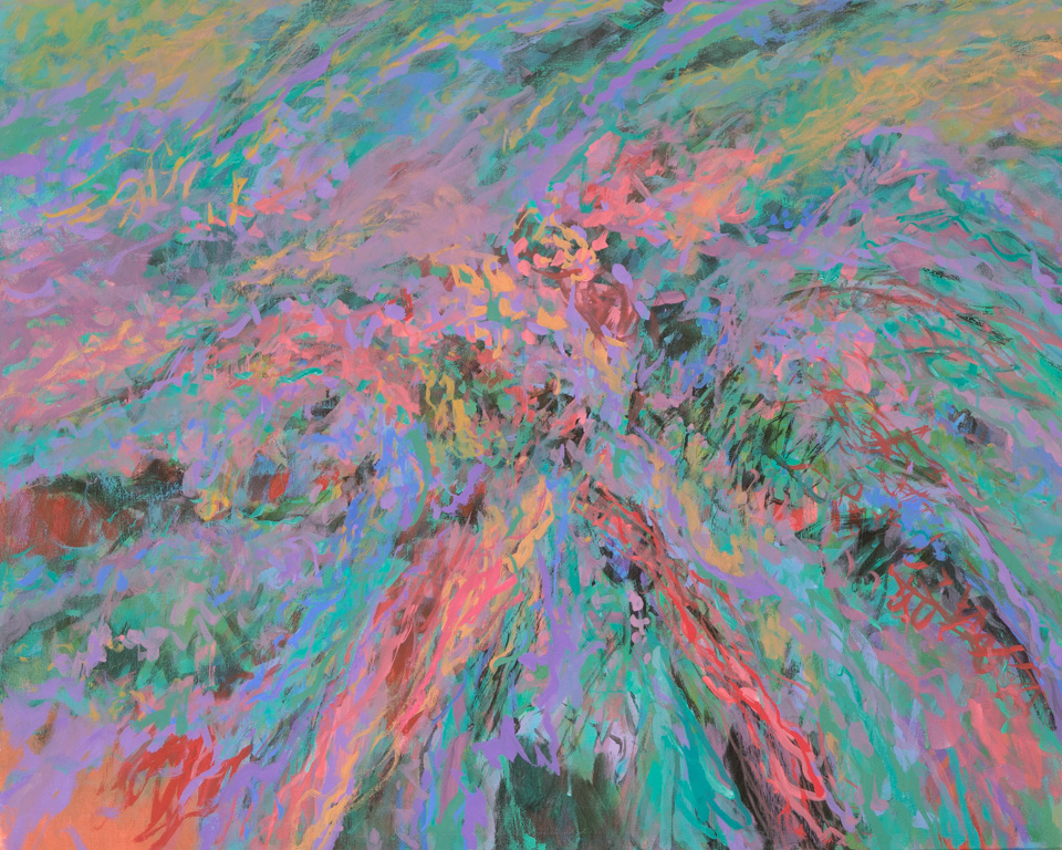 Upper Canyon Road #4 is an original oil on canvas painting measuring 24 � 30 inches, completed in 2017 by American Expressionist Landscape painter Bud Holman.