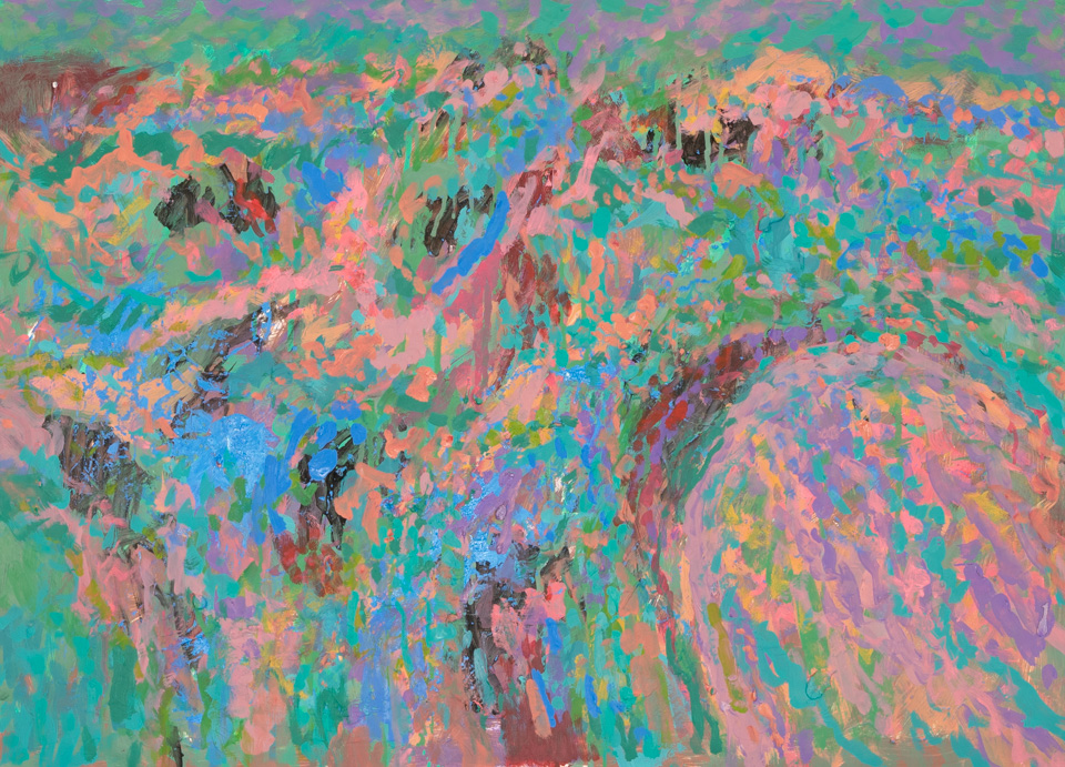 Kiowa is an original oil on masonite painting measuring 20.5 � 28.5 inches, completed in 2015 by American Expressionist Landscape painter Bud Holman.
