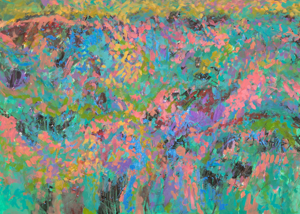 Shawnee #4 is an original oil on masonite painting measuring 20.5 � 28.5 inches, completed in 2016 by American Expressionist Landscape painter Bud Holman.