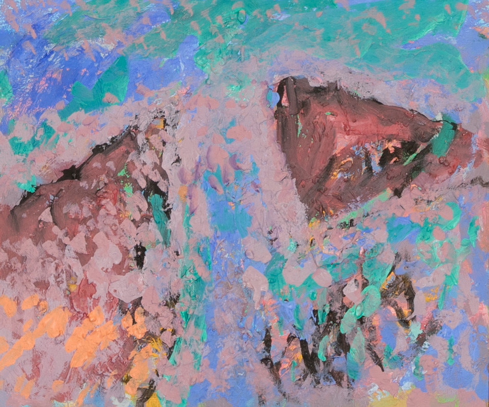 Morocco #29 is an original oil on masonite painting measuring 11 � 13 inches, completed in 2002 by American Expressionist Landscape painter Bud Holman.