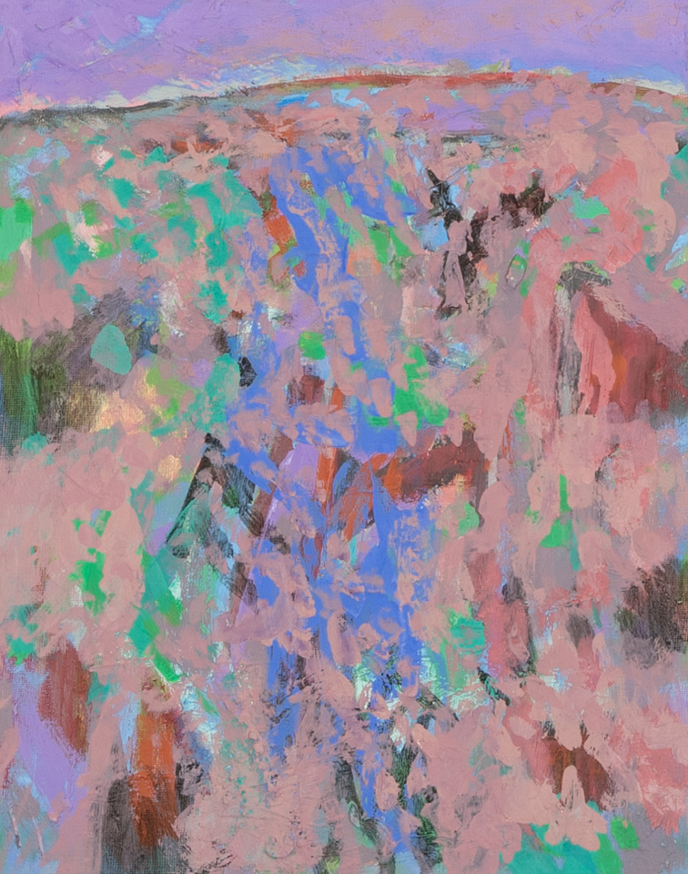 Morocco #25 is an original oil on panel painting measuring 14 � 11 inches, completed in 2002 by American Expressionist Landscape painter Bud Holman.