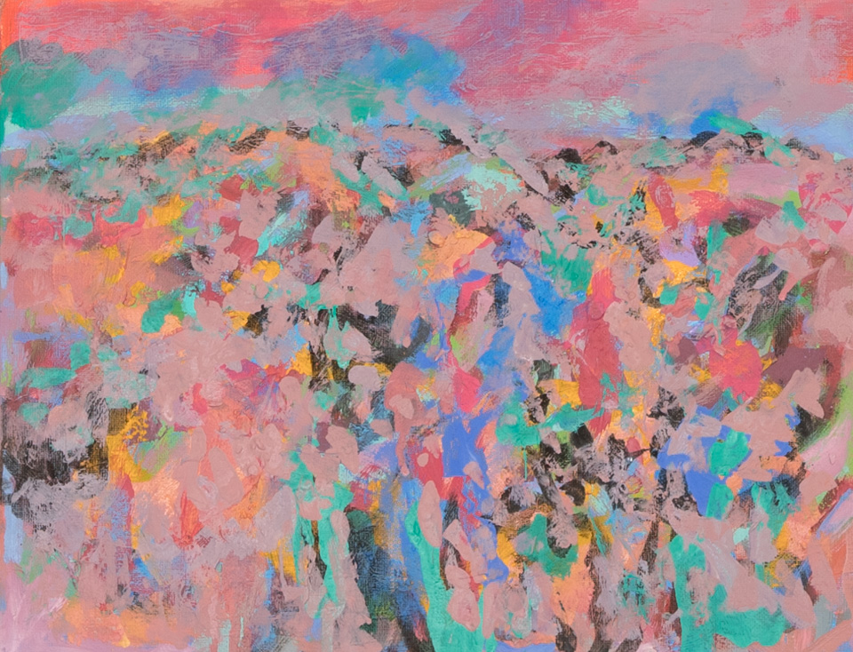 Morocco #14 is an original oil on panel painting measuring 11 � 14 inches, completed in 2002 by American Expressionist Landscape painter Bud Holman.