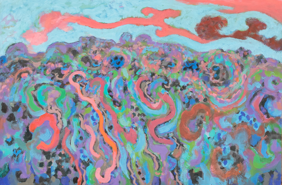 Nogales #91 is an original oil on board painting measuring 16 � 23.75 inches, completed in 2007 by American Expressionist Landscape painter Bud Holman.