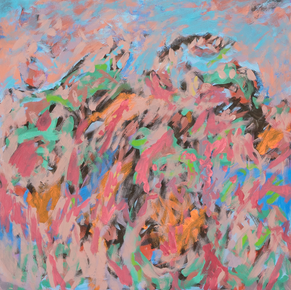 Rancho Kickapoo #16 is an original oil on canvas painting measuring 18 � 18 inches, completed in 2015 by American Expressionist Landscape painter Bud Holman.