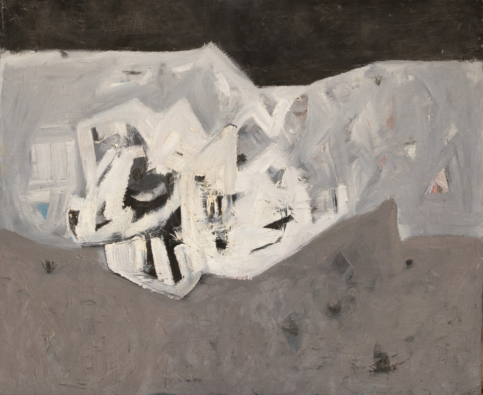 Untitled - NYC is an original oil on masonite painting measuring 18 � 21.5 inches, completed in 1958 by American Expressionist Landscape painter Bud Holman.