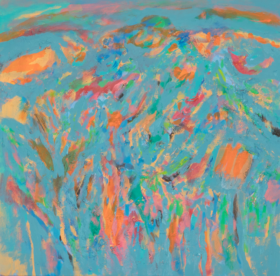 Nogales #152 is an original oil on canvas painting measuring 20 � 20 inches, completed in 2013 by American Expressionist Landscape painter Bud Holman.