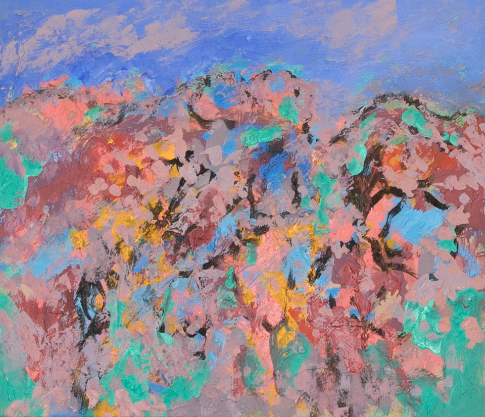Morocco #46 is an original oil on masonite painting measuring 11 � 13 inches, completed in 2002 by American Expressionist Landscape painter Bud Holman.