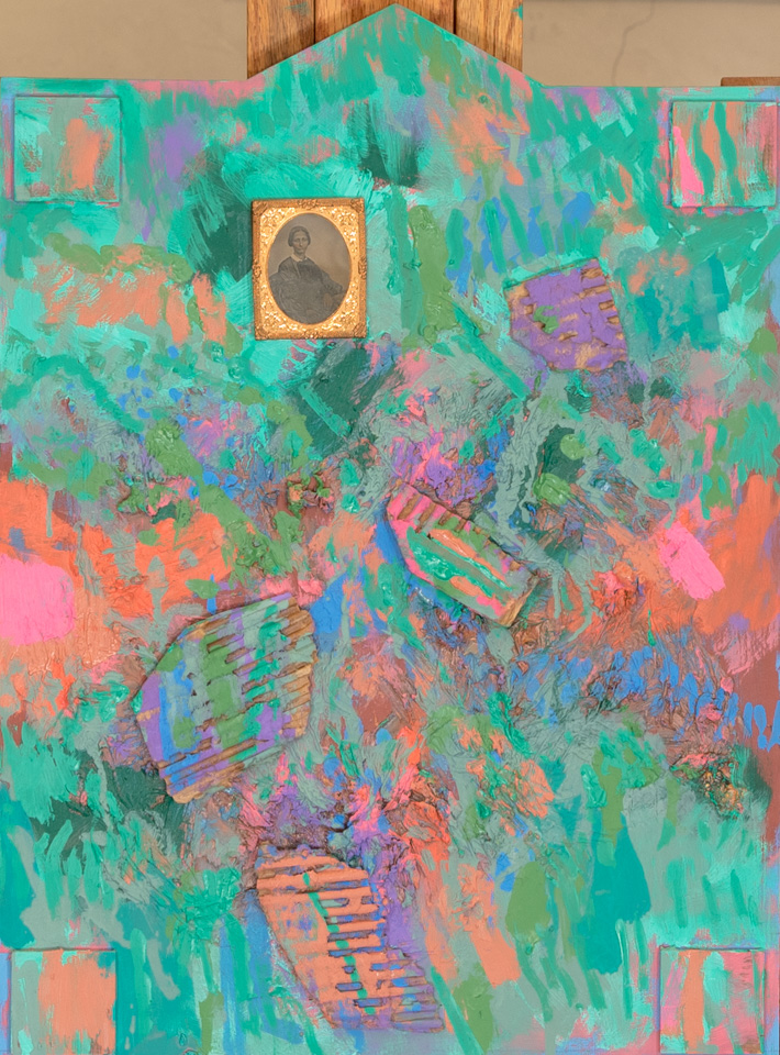 Collage #1 is an original collage with oil painting collage measuring 19.25 � 14.25 inches, completed in 2013 by American Expressionist Landscape painter Bud Holman.