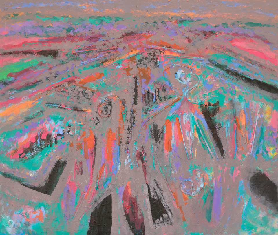Nogales #178 is an original mixed media painting measuring 30 � 36 inches, completed in 2003 by American Expressionist Landscape painter Bud Holman.