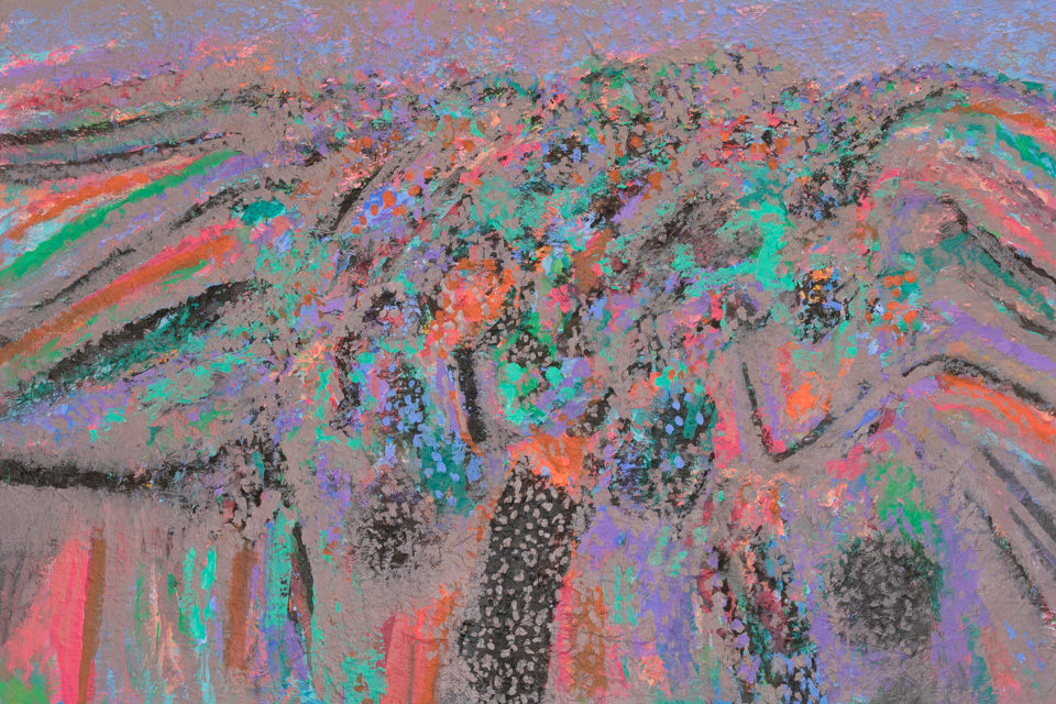 Nogales #180 is an original oil on canvas painting measuring 30 � 44 inches, completed in 2014 by American Expressionist Landscape painter Bud Holman.