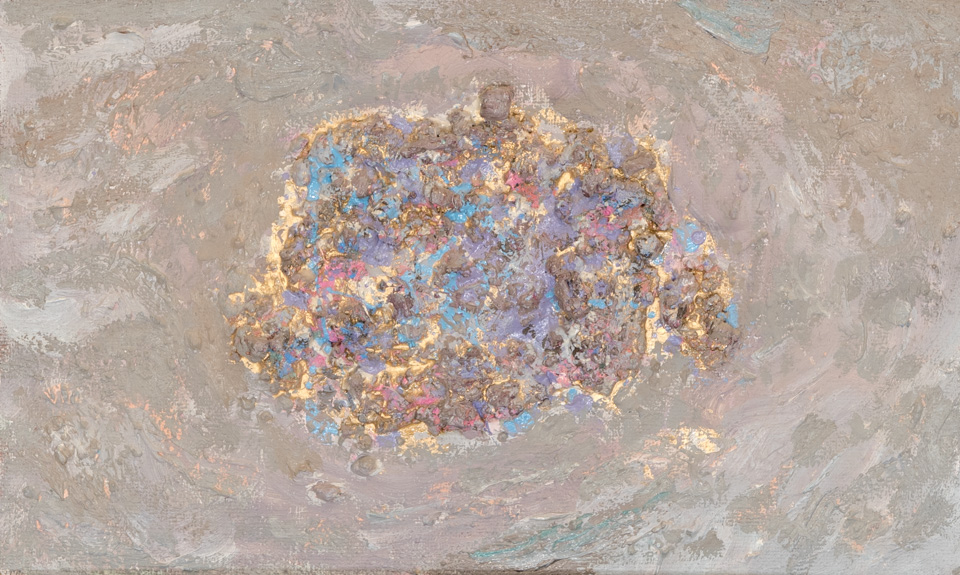 Mud Pie #11 is an original oil on masonite painting measuring 11.5 � 19 inches, completed in 1983 by American Expressionist Landscape painter Bud Holman.