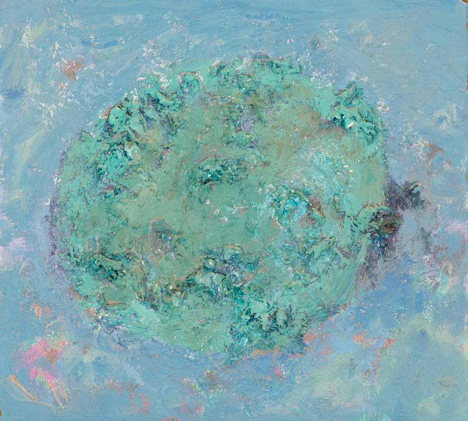Mud Pie #43 is an original oil on masonite painting measuring 13 � 14 inches, completed in 1983 by American Expressionist Landscape painter Bud Holman.